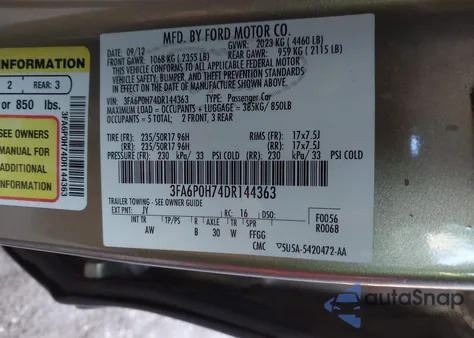 2013 Ford Fusion Se z USA, uszkodzony, nr VIN 3FA6P0H74DR144363